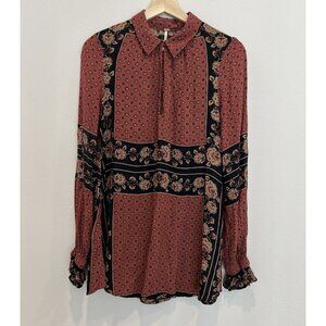 Free People Women’s Small Tunic Top Dobby Changing Times Brick Combo Long Sleeve